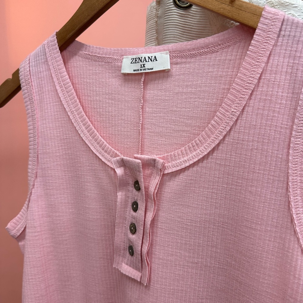 NEW! Zenana Outfitters Button-Detail Pink Tank Top - Picture 2 of 2